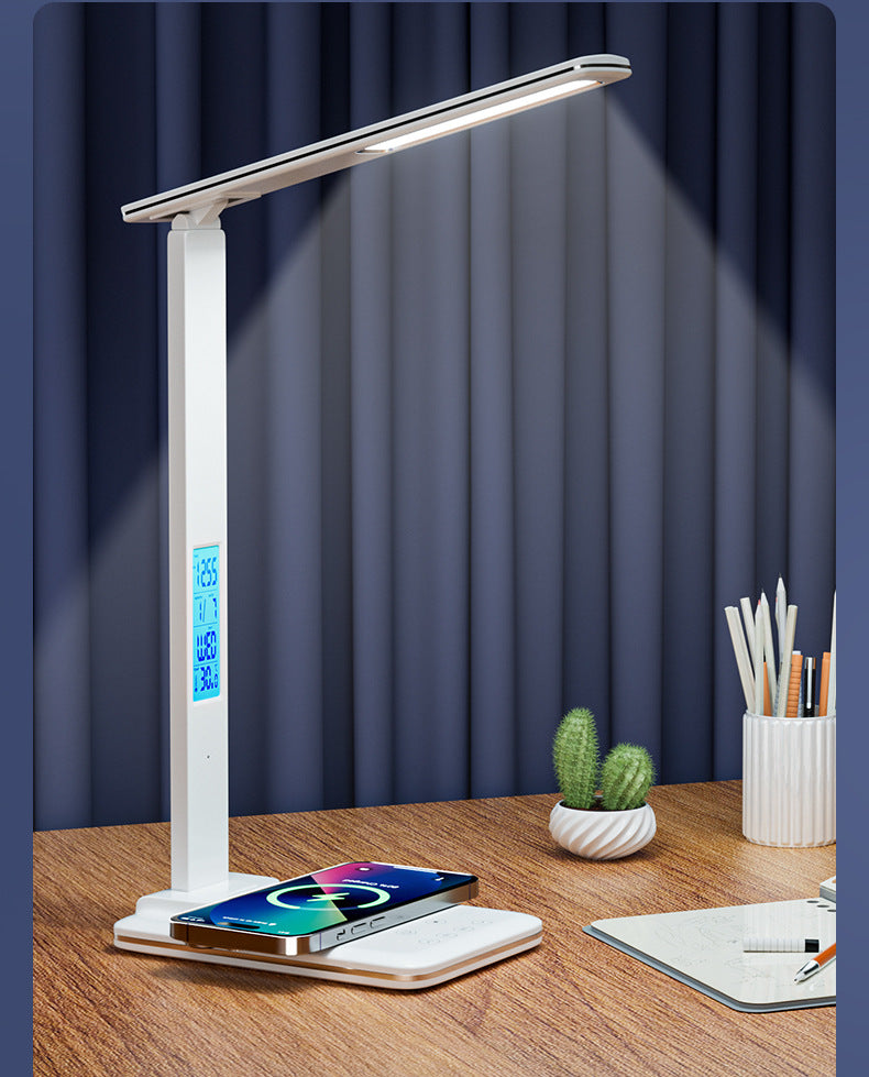 Amazon’s hottest eye protection desk lamp with wireless charging15W Desk Lamp with Clock Touch Dimming Bedroom Reading Lamp