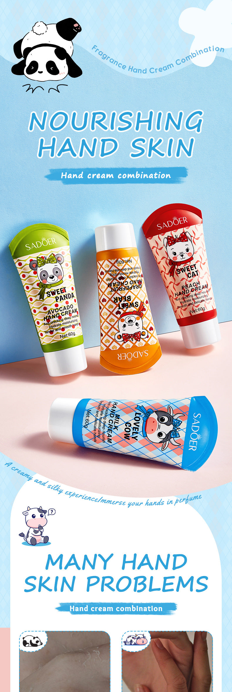 Cartoon Hand Cream60g SADOER Avocado Milk Moisturizing and Hydrating Autumn and Winter Cross-Border Wholesale