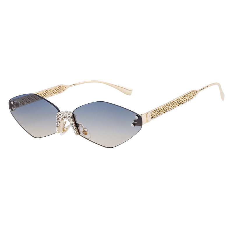 New Diamond Cut Edge Frameless Sunglasses for Women, Diamond-Studded Sunglasses, Sun Protection, Diamond-Shaped Frame Glasses for Women shades