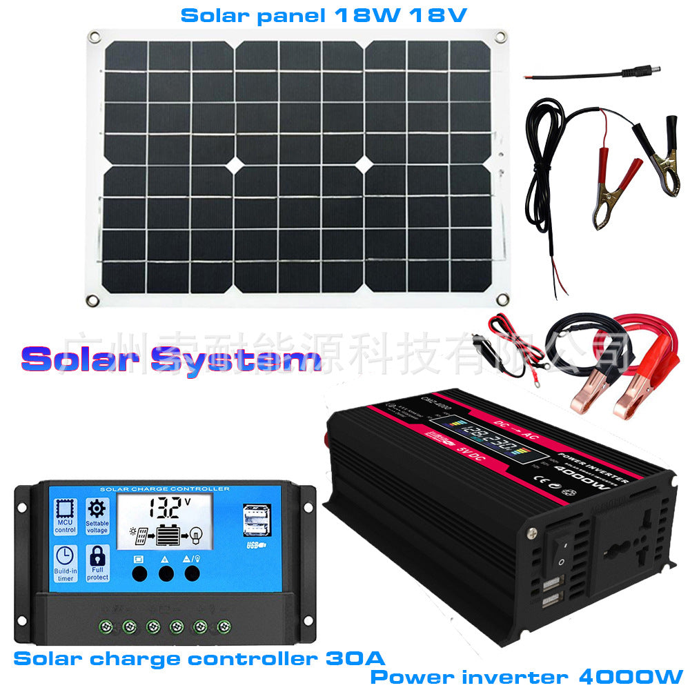 12V Solar Energy Kit System: Inverter 30A Controller 18W Solar Panel Solar System