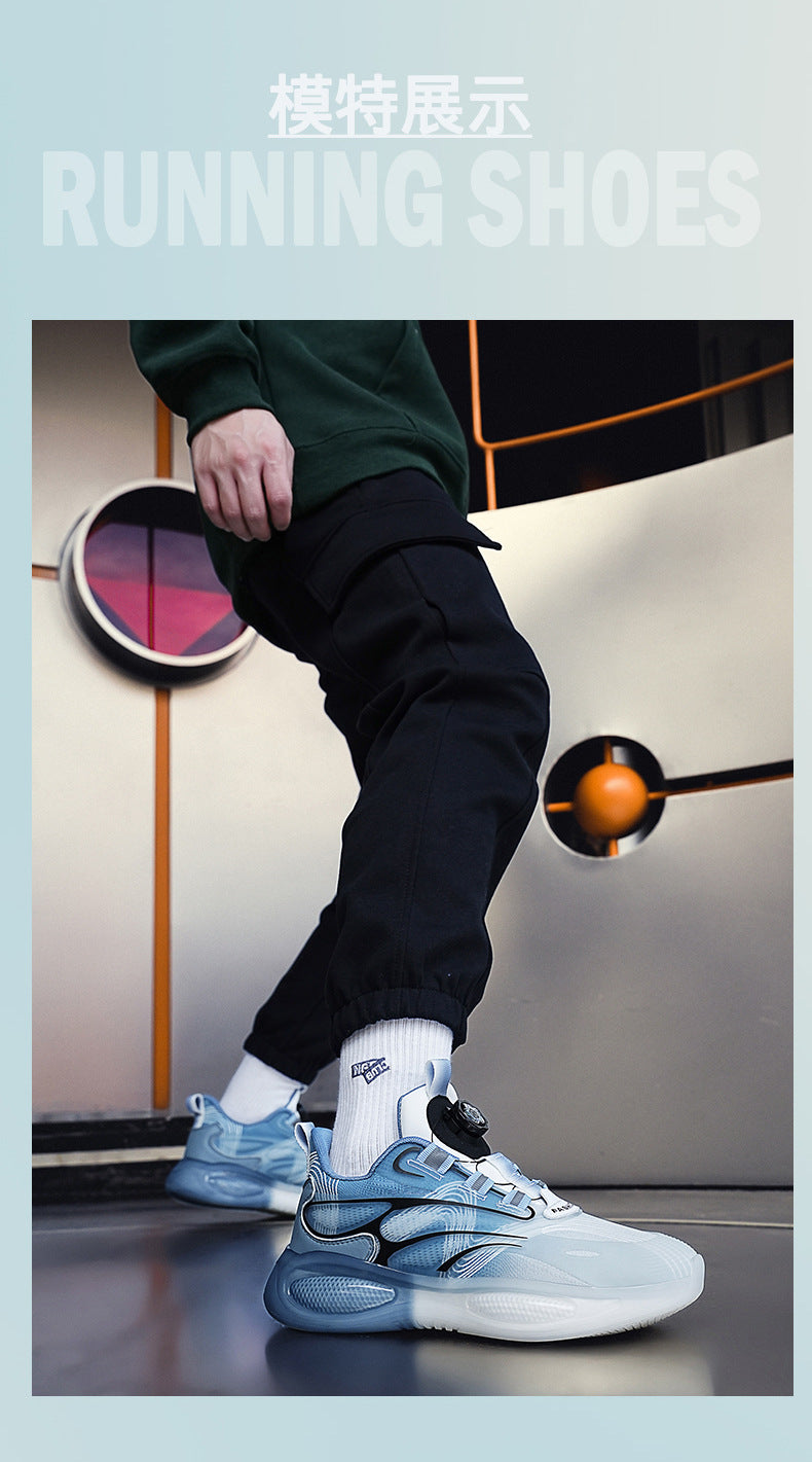 2025Hot-Selling Casual Leather Lightweight Rotating Button Running Shoes for Men with Popcorn Sole, Shock Absorption Sports Shoes