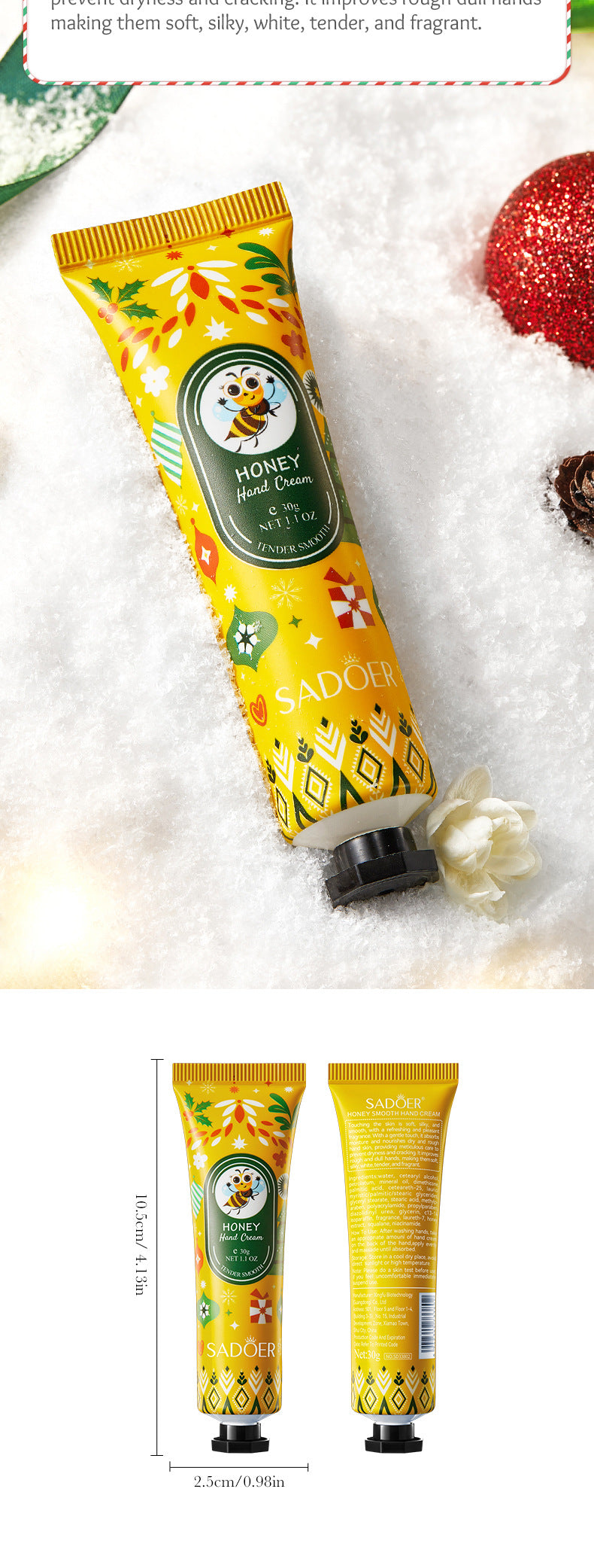 Honey Tender Hand Cream30g SADOER Skin Rejuvenation Hand Cream for Autumn and Winter Cross-Border Wholesale