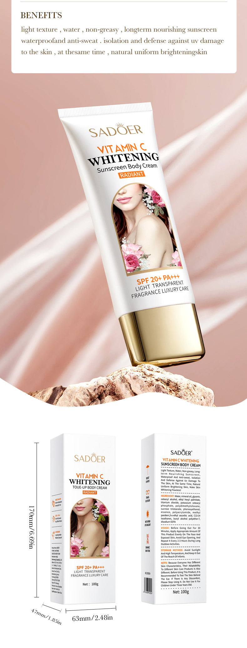 Full English Makeup SADOER Vitamin C Body Cream Sunscreen Whitening Body Lotion  Wholesale