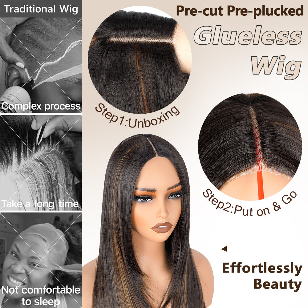 Factory Direct Cross-Border Wigs High Light Straight Layers Lace  Front Wig