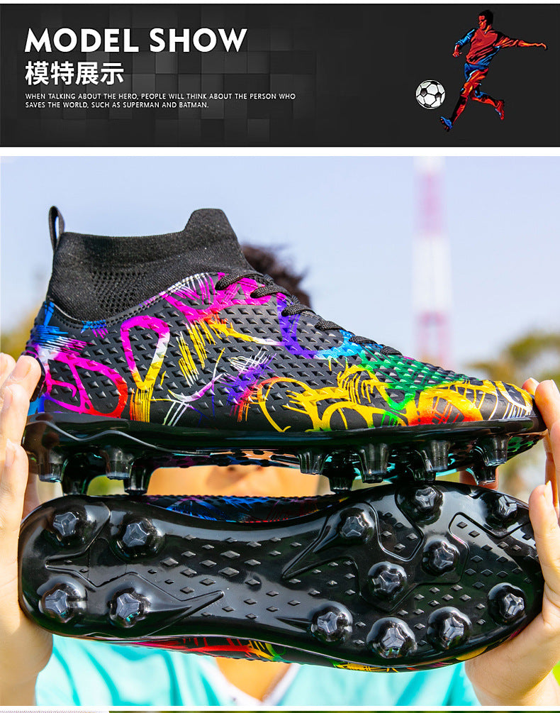 Youth Football Shoes Men and Women Long Spikes Adult Professional Sports Training Shoes Artificial Grass Non-Slip Wear-Resistant Competition Shoes