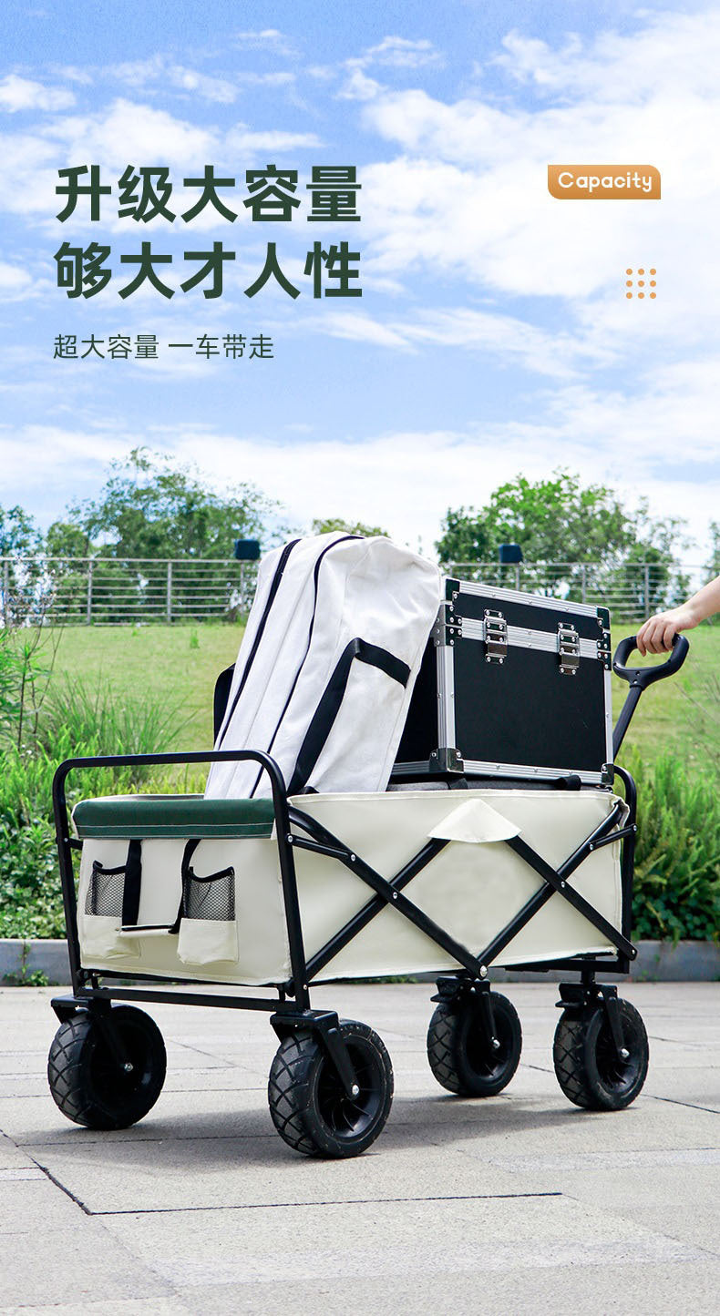 Camping Cart Outdoor Foldable Portable Flatbed Cart with Rear Opening, Liftable Table, and Stall Push Cart