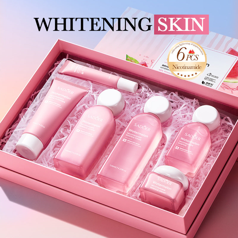 Full English Watermelon Niacinamide Six-Piece Set SADOER Moisturizing and Hydrating Set Box  Wholesale