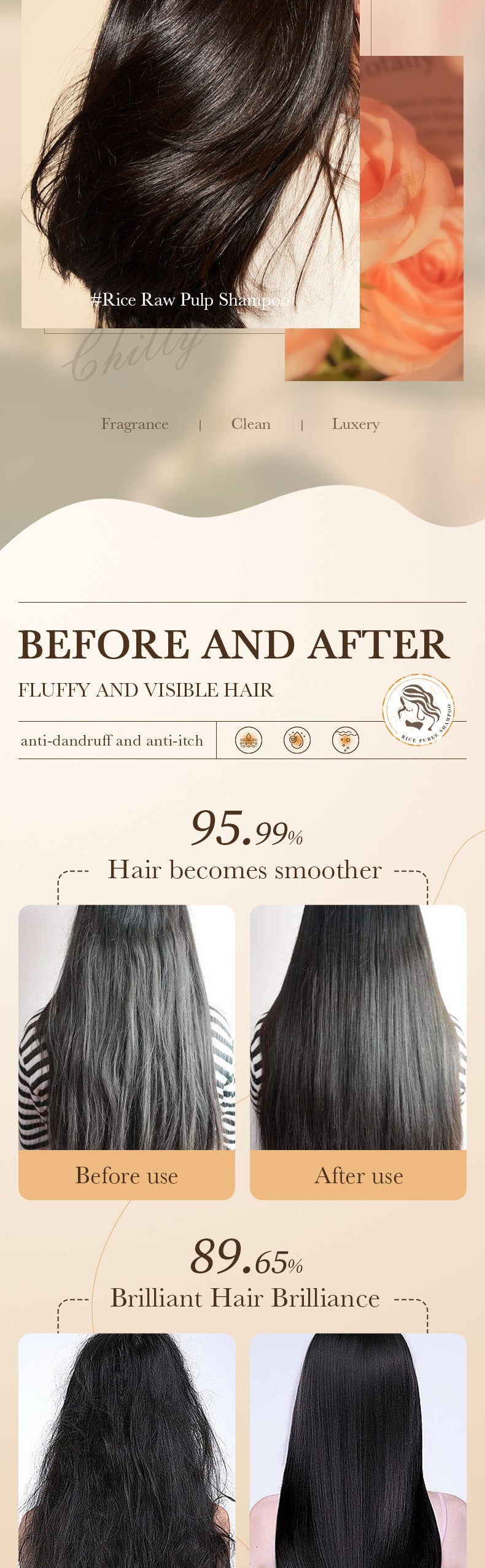 BIOAOUA Rice Puree Shampoo Anti-Dandruff Oil Control Volumizing Long-Lasting Fragrance Hair Wash Foreign Trade