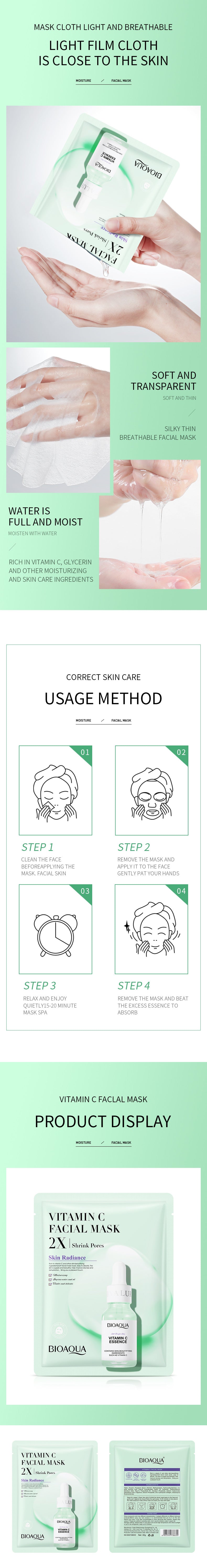 Cross-border vitamins C Sheet Mask30g BIOAOUA Hydrating and Moisturizing Cross-Border Wholesale from Foreign Manufacturers