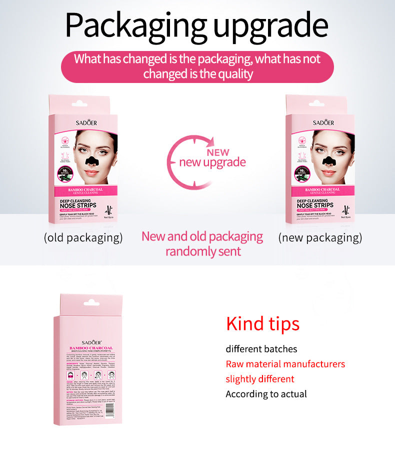 Full English Bamboo Charcoal Women's Nose Strips SADOER Deep Cleansing Blackhead Removal Nose Strips  Wholesale