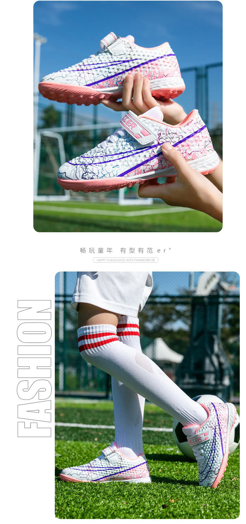 New Football Shoes for Men and Women, Children's Low-top Anti-collision Spike Magic Tape No-tie Grass Training Sports Shoes