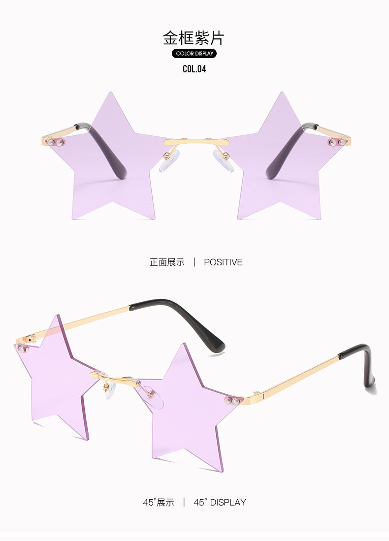 Five-Pointed Star Sunglasses for Women, Rimless Street Style, Unique Sunglasses for Women, European and American Party, Dance, Quirky Couple Glasses