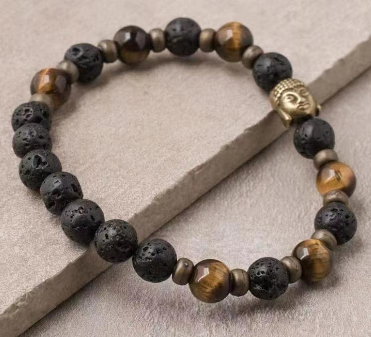 Tiger Eye Elastic Bracelet Adjustable Colorful Beaded Handmade Wrapped Bracelet Volcanic Double Row Woven Bracelet