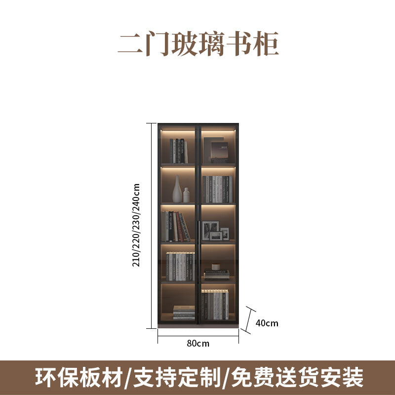 Heightened Solid Wood Bookcase with Glass Doors, Floor-standing Home-use Six-door Bookcase, High-end Storage Cabinet for Home Bedroom and Study Room