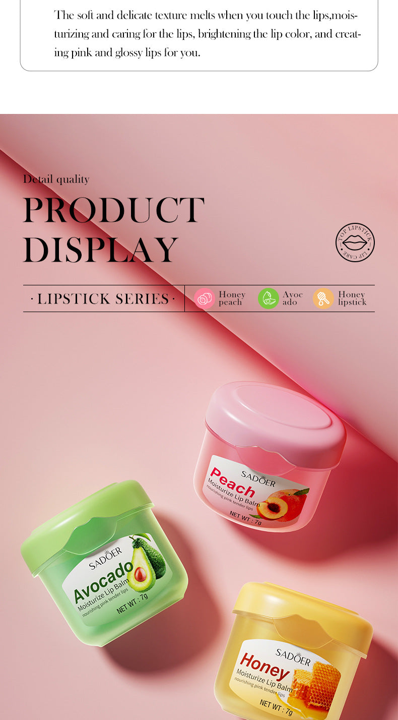 Full English Lip Balm SADOER Honey Hydrating Avocado Anti-Dry Crack Peach Lip Mask  Wholesale