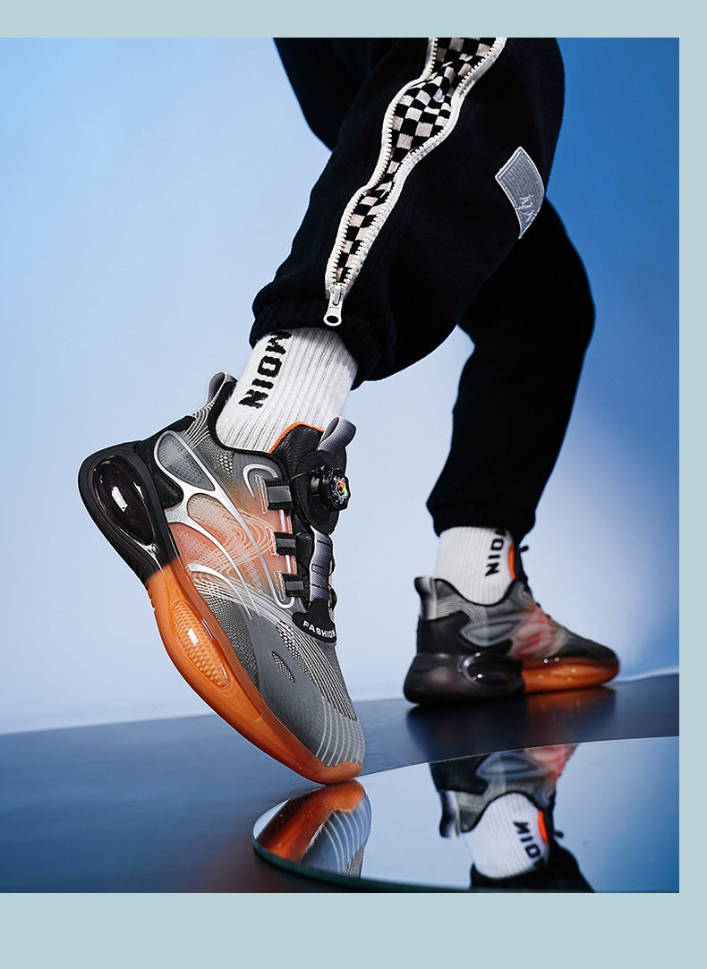 2025Hot-Selling Casual Leather Lightweight Rotating Button Running Shoes for Men with Popcorn Sole, Shock Absorption Sports Shoes