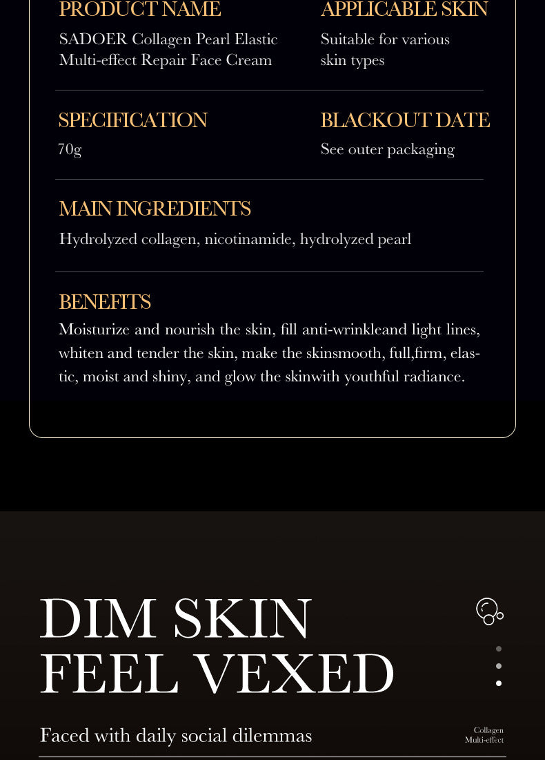 Full English Pearl Cream70g SADOER Collagen Hydrating Moisturizing Cream  Foreign Trade Wholesale