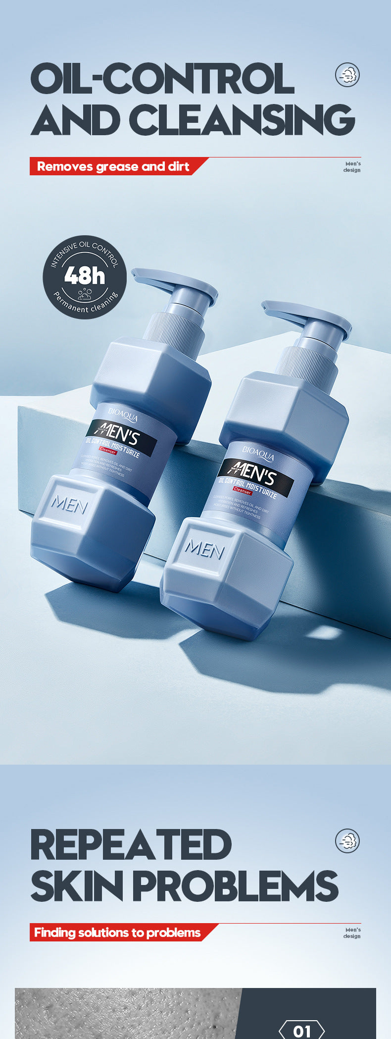 BIOAOUA Men's Oil Control Moisturizing Cleanser Cleansing facial cleanser  foreign trade wholesale