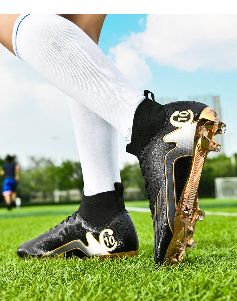 Gold-Plated Sole Men's Football Shoes with Studded Spikes AG Long Spike Shoes for Older Children, Middle and High School Students, Adults, Competition Training Sports Shoes