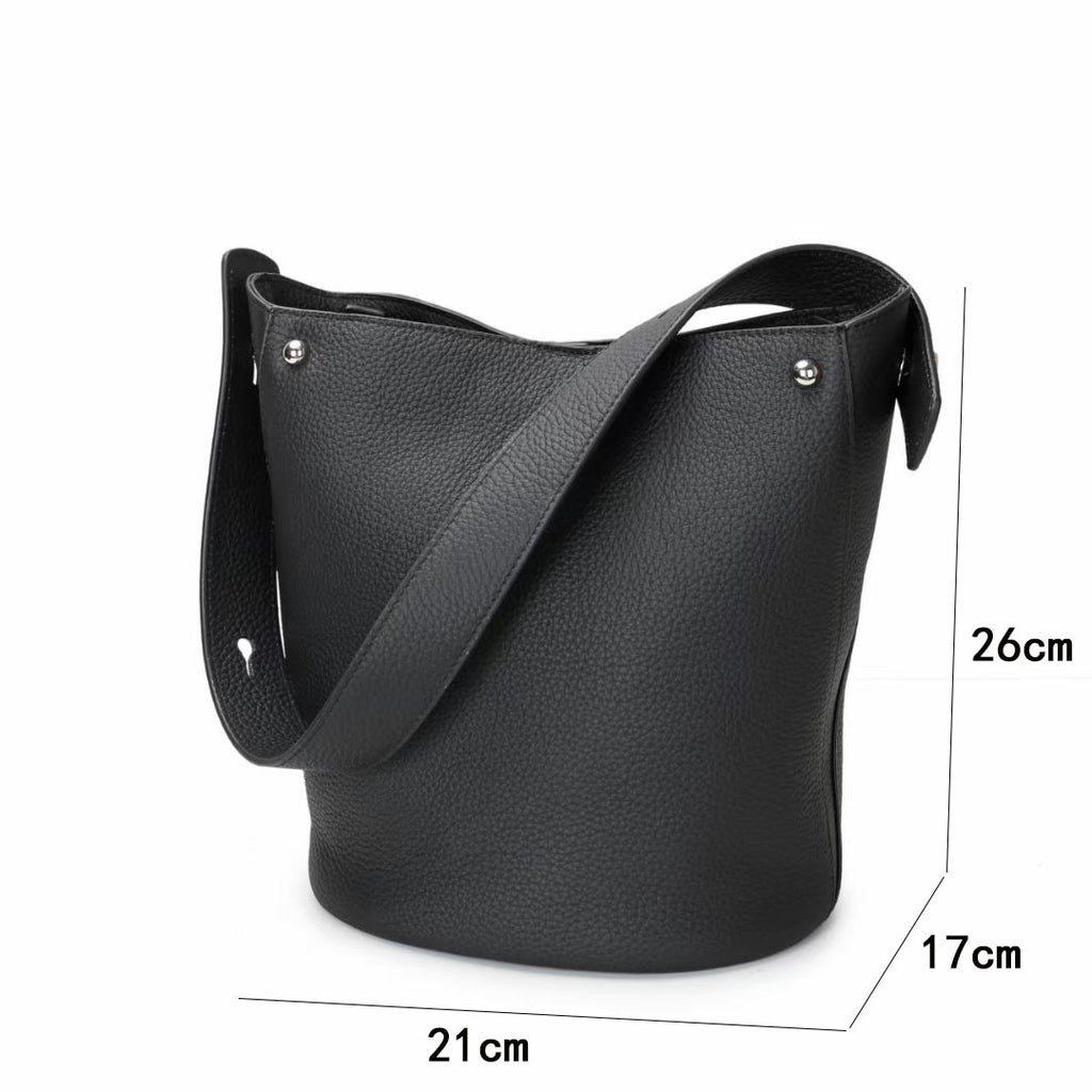 Guangzhou Genuine Leather Women's Bag Large Capacity Tote Bag Top Layer Cowhide Bucket Bag Handheld Shoulder Crossbody Bag Trendy