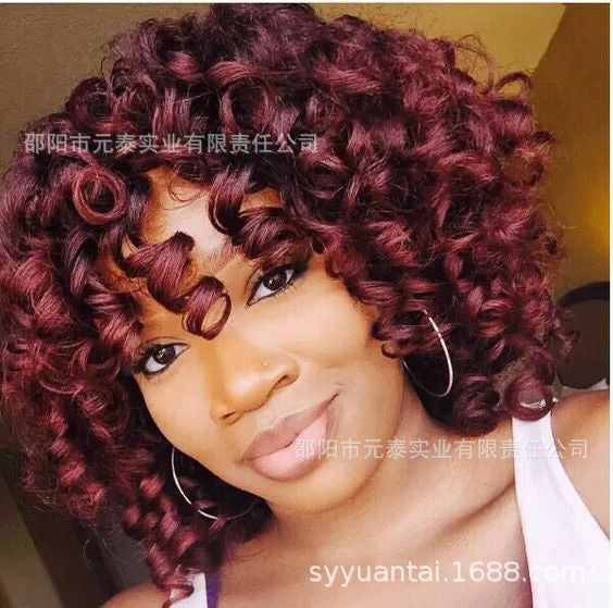 Wine Red Short Bouncy Curly Bob Wig with Bang Human Hair wig