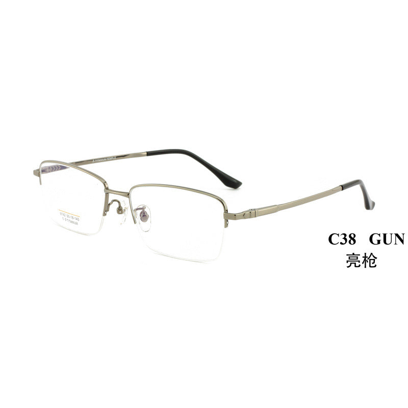 Men's Half Titanium Frame Business Commuting Titanium Men's Business Glasses Frame Metal Frame Non-Prescription Glasses Light Luxury Style Large Frame