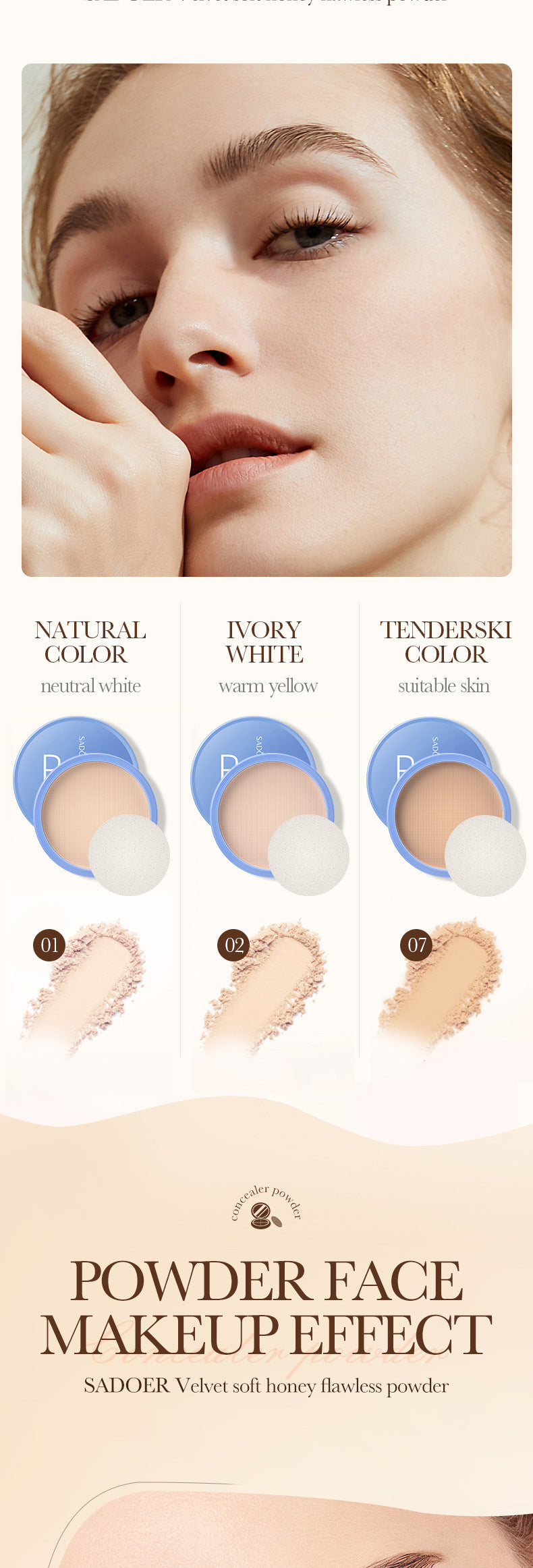 Full English Makeup SADOER Velvet Flawless Powder Brightening Skin Tone Lightweight Contour Concealer Cushion  Wholesale