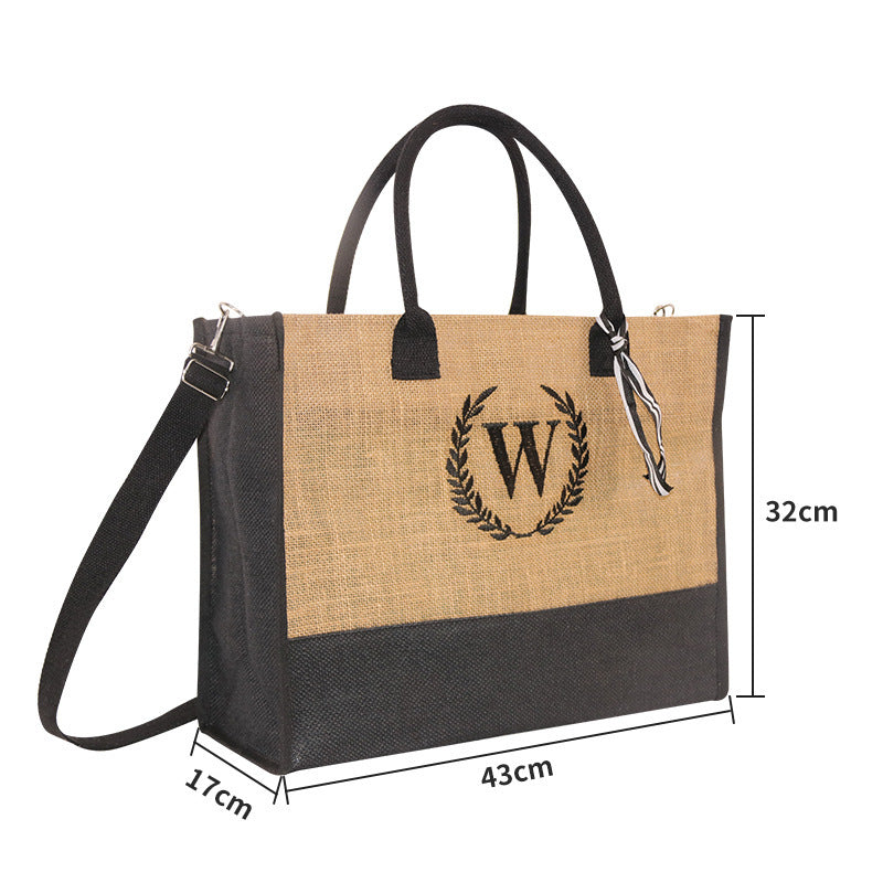 New In-Stock Coated Embroidered Letter Bag Burlap Bag Vintage Personalized Casual Shopping Bag Burlap Tote Bag