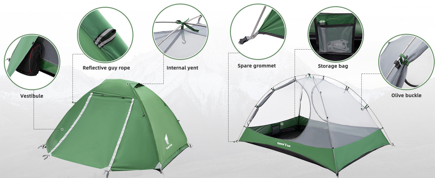 Camping Tent Double Layer Tent Sun Protection Outdoor Tent Rainproof Hiking Tent Canopy Two-in-One