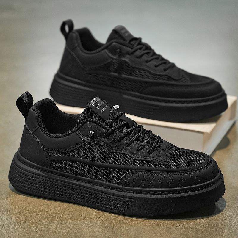 Men's Shoes Summer Mesh Breathable Black Sneakers Casual Versatile Height-Increasing Thick-Soled Work Commute Sports Trendy Shoes