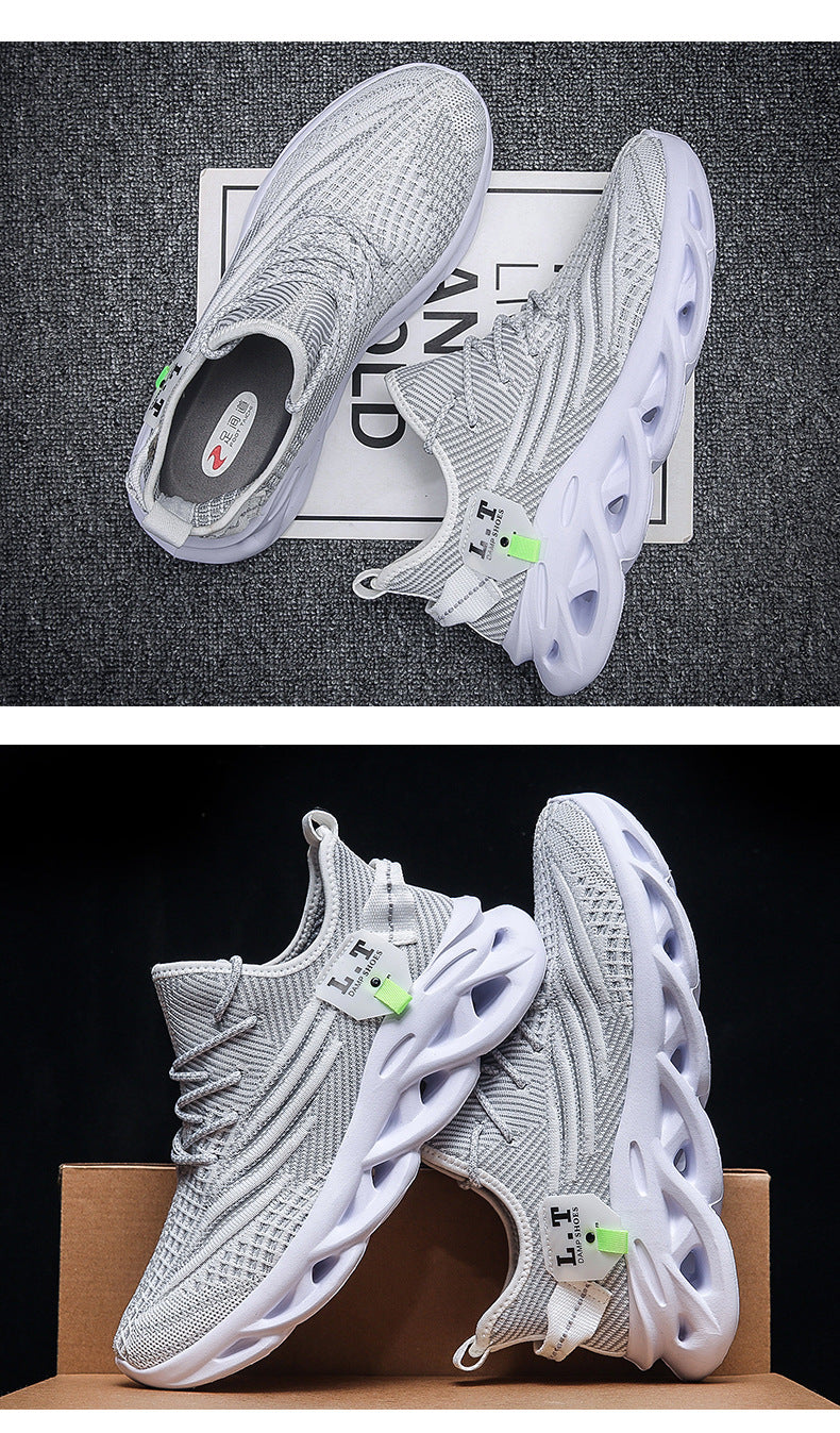 2025Men's Summer New Running Mesh Breathable Shock Absorption Sports Shoes Versatile Flyknit Large Size Mesh Casual Shoes