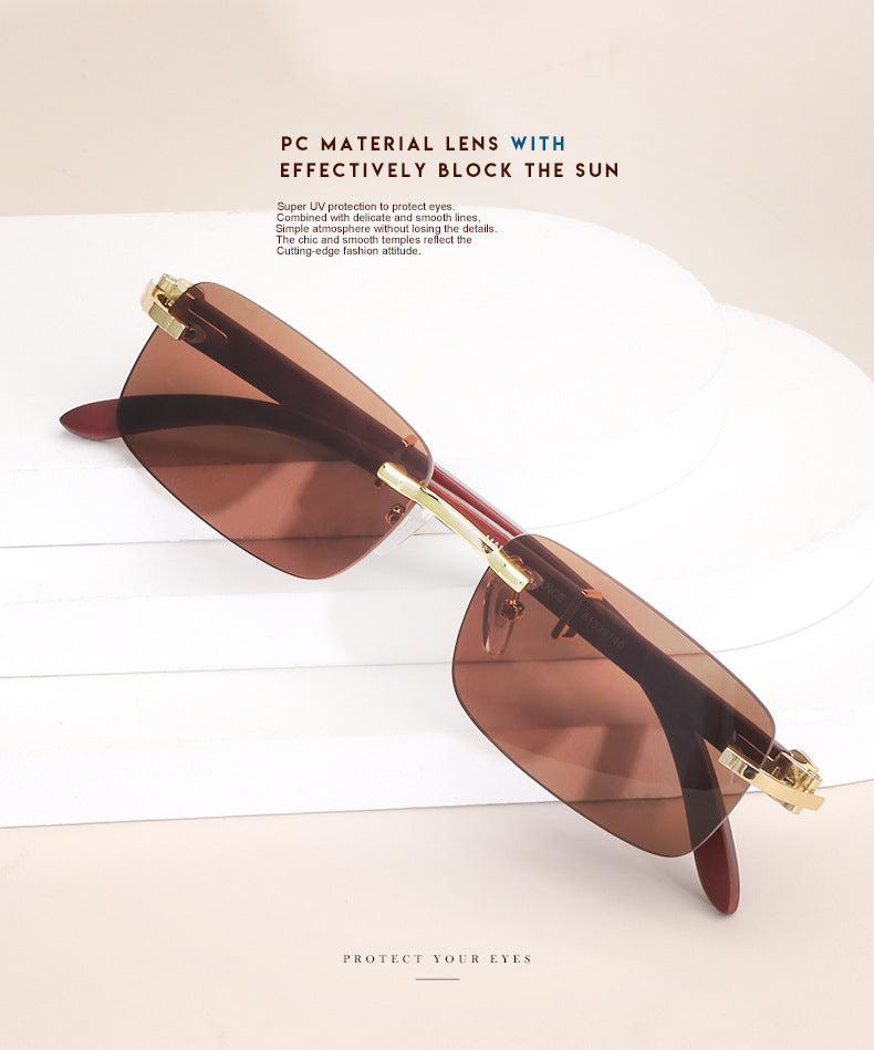 Vintage Wood Grain Sunglasses for Men and Women Fashion Frameless Square Driving Sun Protection Glasses