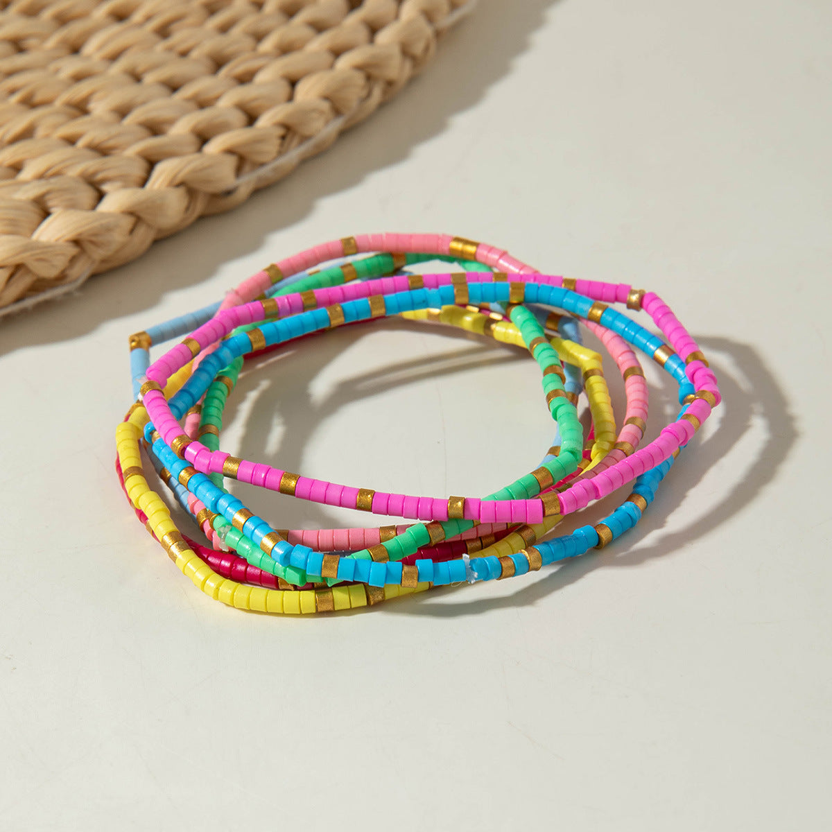 European and American Jewelry Bohemian Simple Colorful Beaded Bracelet  Fashion Dopamine Multi-layer Elastic Bracelet Wholesale