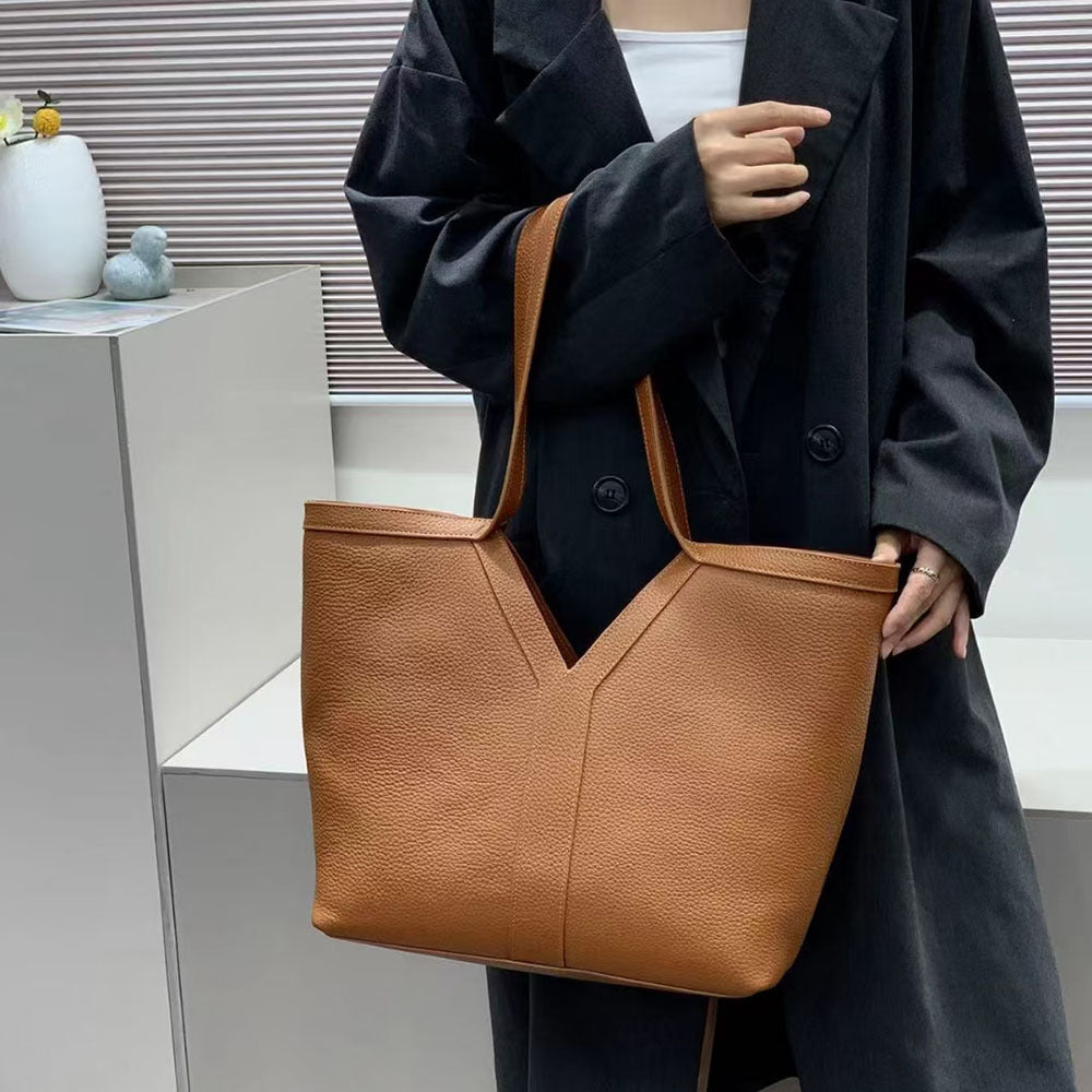 Autumn Winter New Genuine Leather Tote Bag Large Capacity Women's Bag Top Layer Cowhide Single Shoulder Commuter Underarm Bag