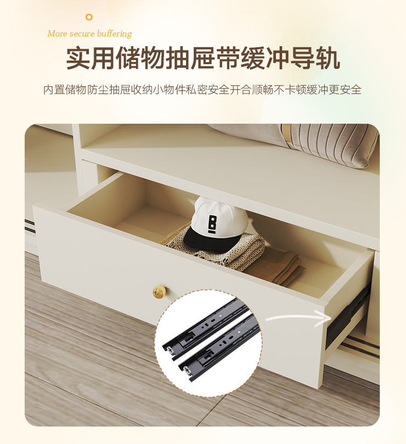 E0European Pine Board Warm White Sliding Door Wardrobe Desk Integrated Set Cream Style Bedroom Home Solid Wood Large Wardrobe