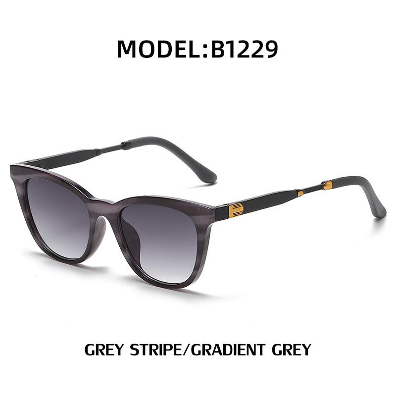 Aluminum-magnesium Spring Mirror Leg Cat Eye Sunglasses Men UV Protection ins Large Frame Sunglasses for Women with High-End Feel