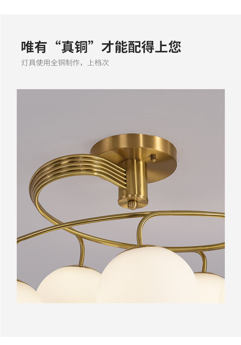 All-Copper Ceiling Light Nordic Creative Lighting Living Room Light Master Bedroom Ceiling Light Post-Modern Minimalist Dining Room Light