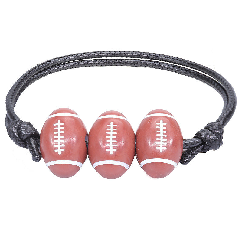 Basketball Wax Thread Braided Bracelet Men's Sports Gift Black and White Rope Wrap Bracelet Tennis Football Braided Bracelet