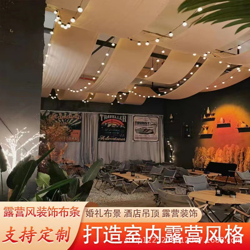 Indoor Camping Style Canopy Internet Celebrity Bar Cafe Atmosphere Decoration Fabric Long Strip Background Cloth Outdoor
