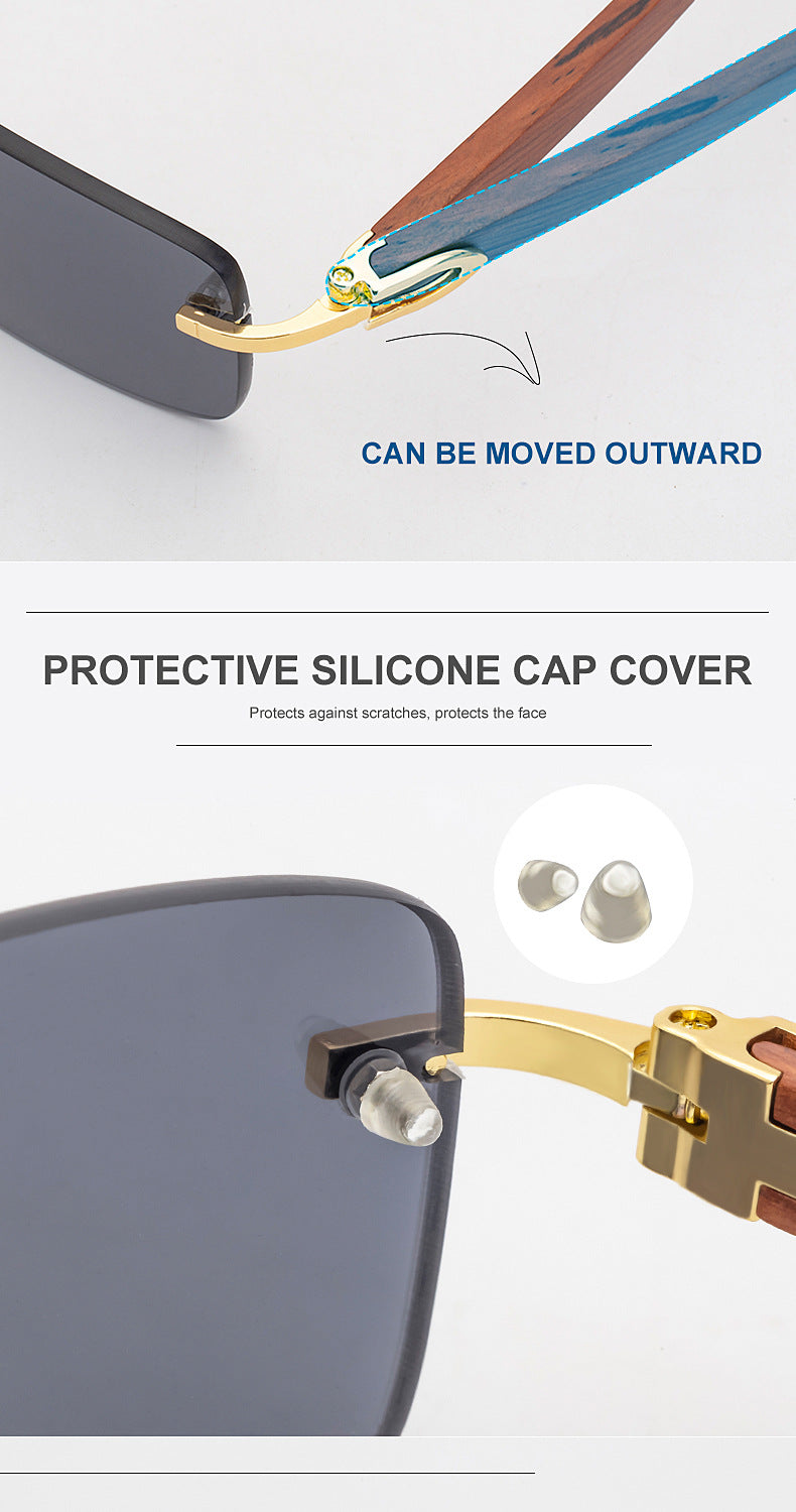 Fashion Sunglasses for Men Frameless Wooden Leg Slingshot Sunglasses Men Trendy Wooden Optical Frame sunglasses