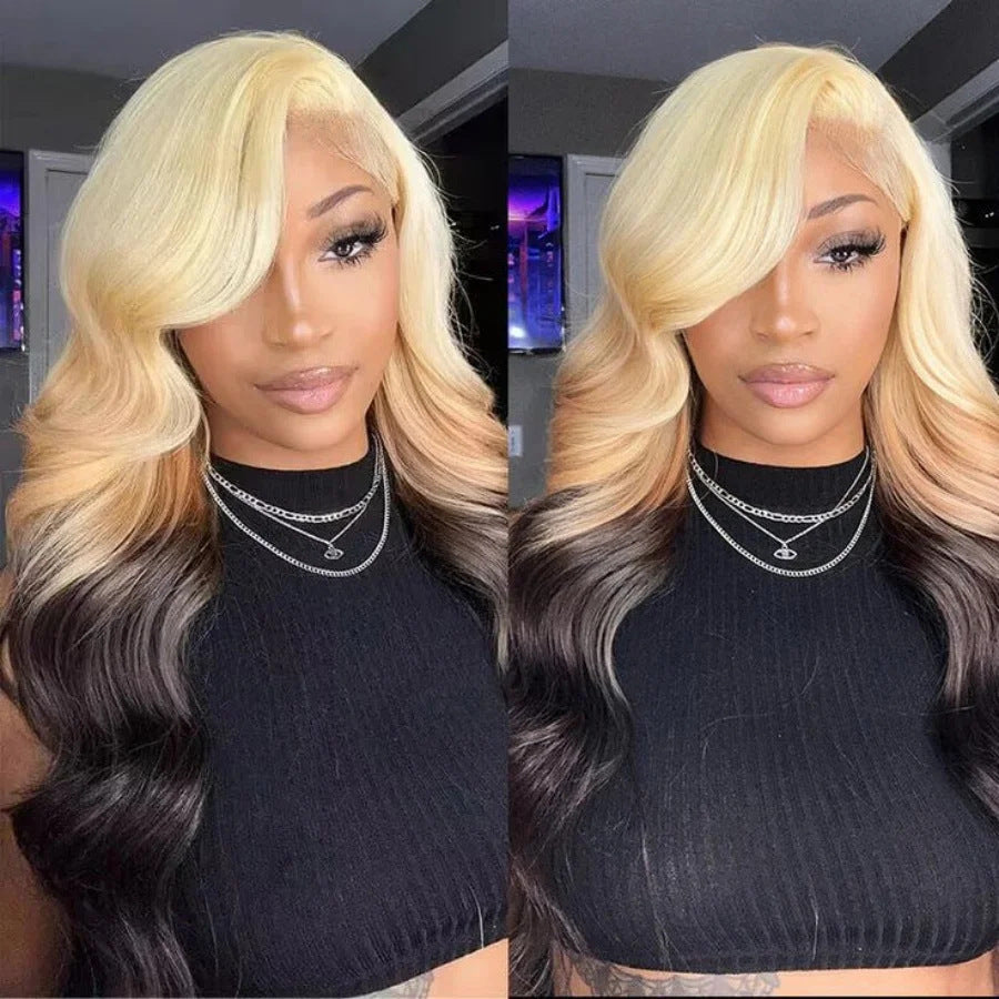 gold Brown Gradient Highlight Synthetic Wig Cross-Border Europe and America Blonde Ombre 13*4 Lace Front