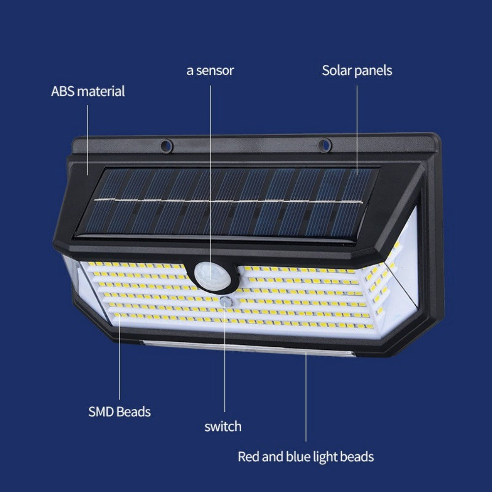 New Solar Light Human Body Sensing Wall Light Five Sides LED Lamp Waterproof light red and blue flashing solar street light