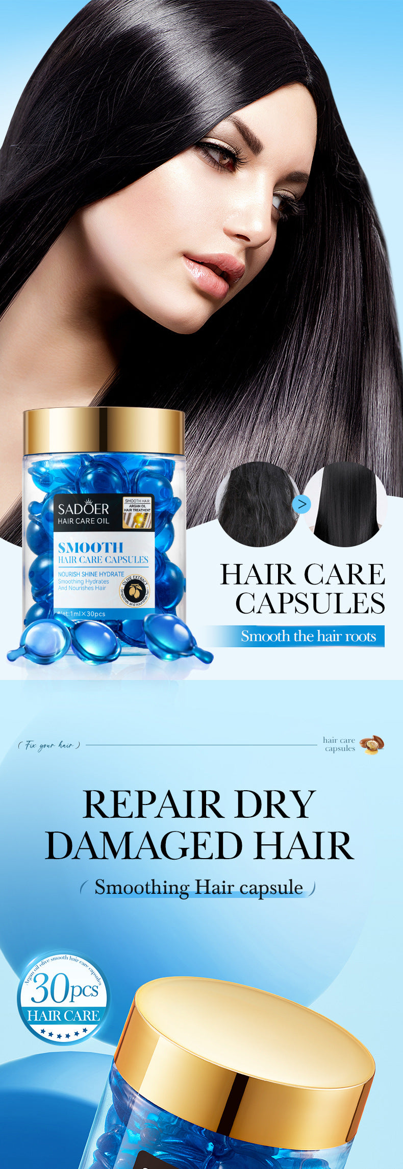 Full English Nut Oil Hair Care Capsules SADOER Improve Frizz Essential Oil Capsule Conditioner  Wholesale