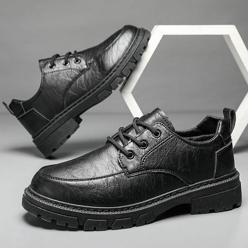 Autumn Men's Casual Leather Shoes Big Toe Shoes British Work Shoes Korean Style Trendy Black Leather Shoes Shallow Mouth Trendy Shoes