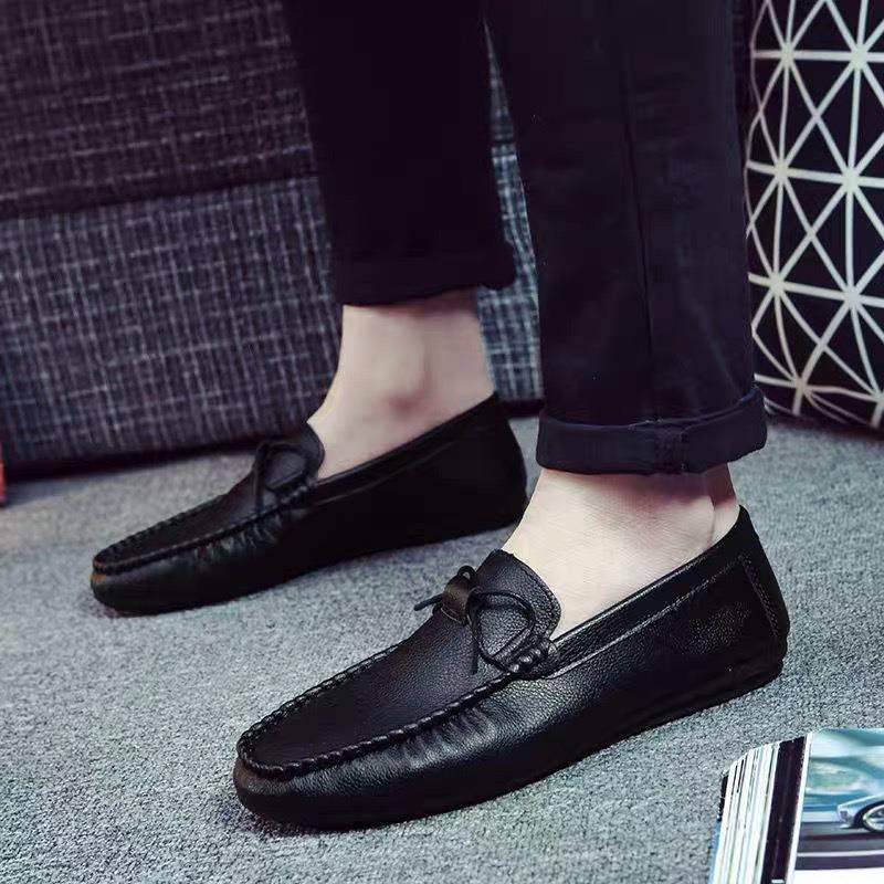 Beanie Shoes Men's New Casual Leather Shoes Men's Breathable Soft Leather Lazy Shoes Student Slip-On Men's Driving Shoes