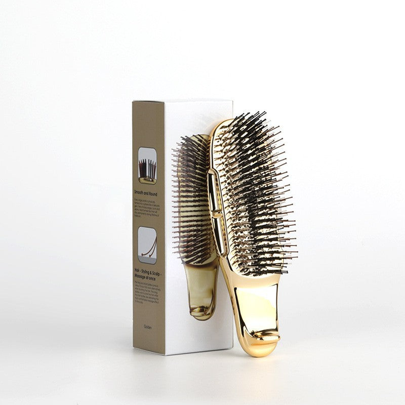 Cross-Border Meridian Fluffy Scalp Cleaning Care Comb High Low Comb Teeth Dry Wet Dual-Use Smooth Hair Fine Needle Electroplated Massage Comb