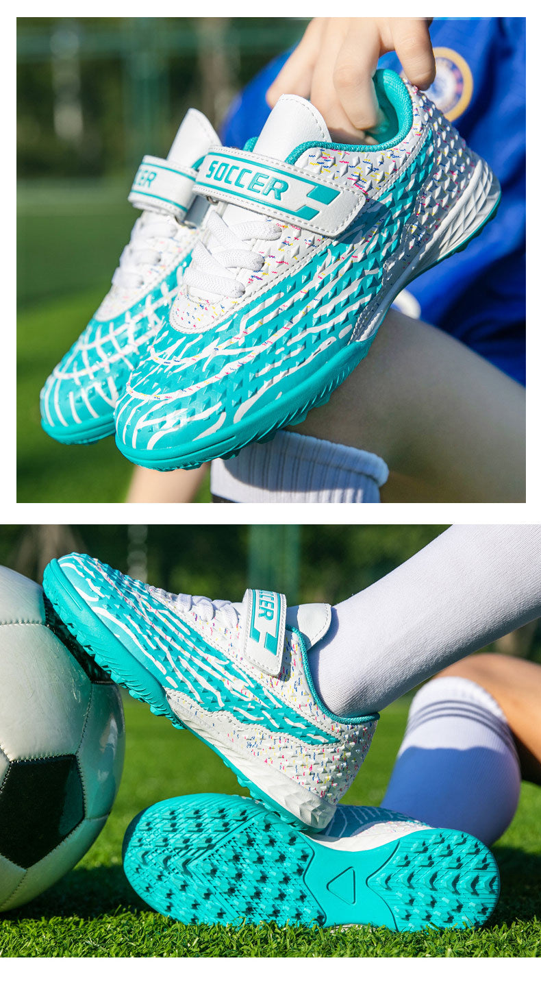 New football shoes for men and women with Velcro for children TF Broken Nail Style Youth Student Grassland Flat Training Shoes