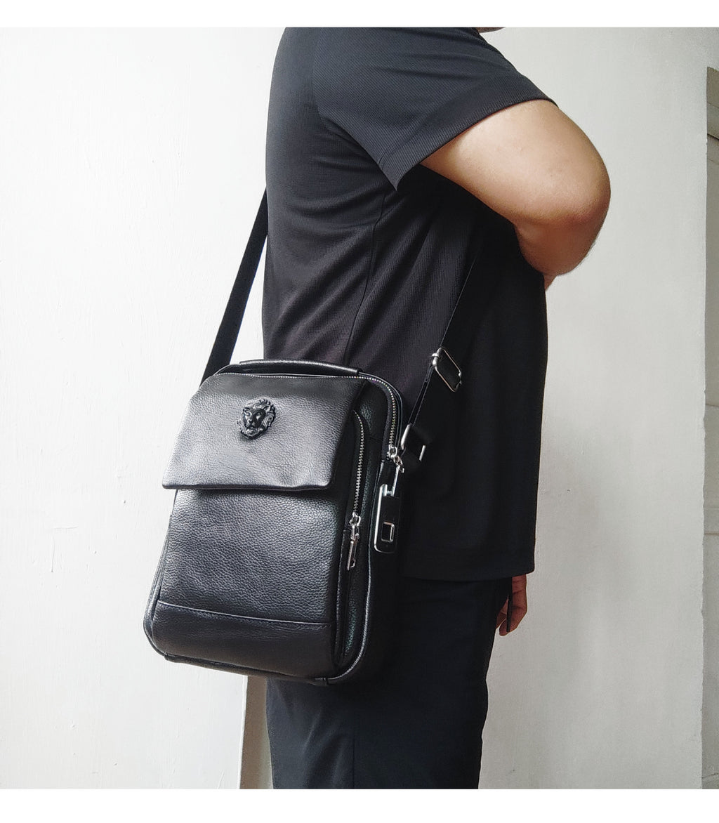 Niche Fingerprint Unlock Bag2024New High-End Men's Genuine Leather Small Handbag Crossbody Bag Guangzhou Trendy Bags