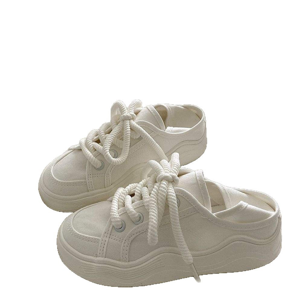 Honeydew Green~!Niche chic Korean Style Two-Way Canvas Shoes for Women, Summer Breathable Thin Versatile Thick-Soled White Shoes