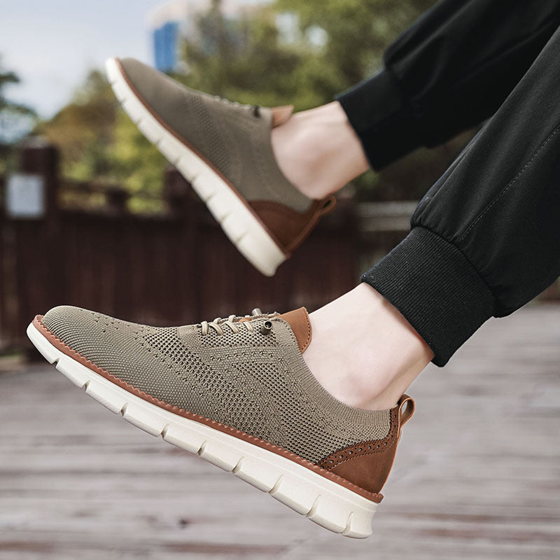 Flyknit Casual Shoes Men's Brogue Carved Loafers Men's Trendy Shoes Breathable Comfortable